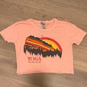 Peach Graphic Tee with Mountain Design